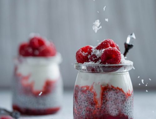 red and white ice cream on clear glass container